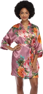 Women'S Floral Satin Kimono Robes Short Silky Bridesmaid Robes Sleepwear - Picture 1 of 12