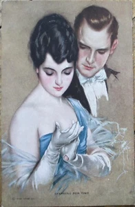 Cartolina glamour Harrison Fisher artista firmata 1915, coppia in abito da sera - Foto 1 di 1