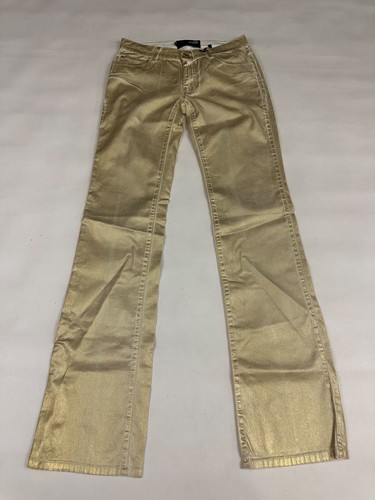 Pantalone jeans Love Moschino cotone oro tinta unita nuovo con etichetta taglia 25 US