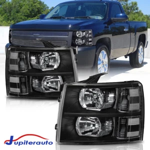 For 2007-2013 Chevy Silverado 1500 2500HD Black Housing Headlights LH & RH - Picture 1 of 18