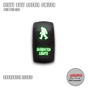 GREEN Laser Etched LED Rocker Switch Dual Light 20A 12V ON OFF SASQUATCH LIGHTS - Picture 1 of 6