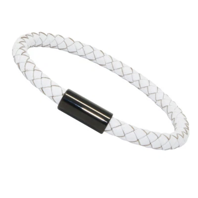 Pulsera unisex de cuero genuino de acero inoxidable con cierre magnético blanca para hombre Foto 1 de 2