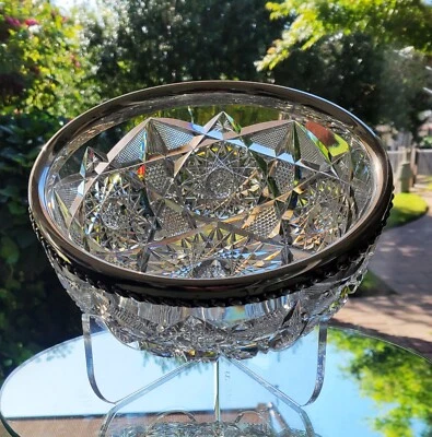 BONITO c1899 GORHAM RESPOUSSE PLATA ESTERLINA Y CUENCO DE VIDRIO CORTE BRILLANTE AMERICANO Foto 1 de 4