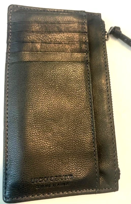 Estuche/cartera para tarjetas de cuero marrón genuino Lucky Brand con cremallera y bolsillo oculto Foto 1 de 4