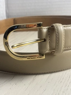 Cinturón de cuero para mujer Michael Kors talla M bronceado dorado hebilla 36,5 largo 1" ancho marrón Foto 1 de 4