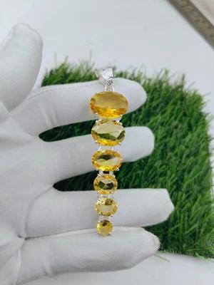 Colgante de citrino oscuro hecho a mano - Collar de piedras preciosas amarillas profundas - Plata de ley  Foto 1 de 4