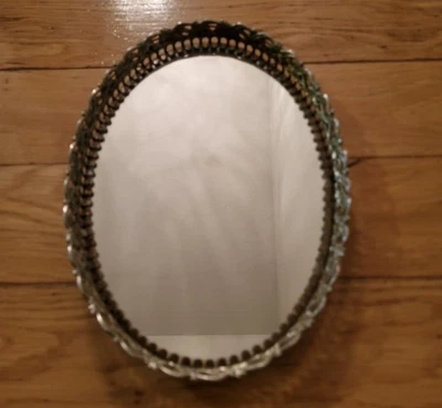 Vintage Oval Mirror w/ Gold Plated Frame,& Felt Bottom, 9.5 × 7 " - Image 1 of 4