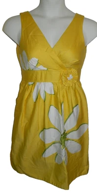 Vestido de verão vintage 1960 amarelo margarida flor mistura de algodão forrado ajustado - Imagem 1 de 4