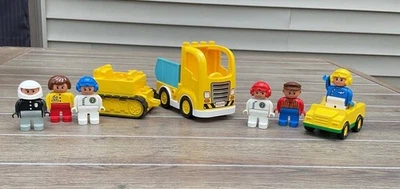 Duplo Lego Dump Truck, Track Trailer, Car, 6 Mini figures Lot Building Bricks - Image 1 of 4