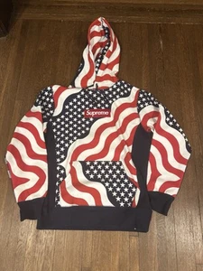 Sudadera con Capucha Supreme Box Logo 100% Real Bandera Americana Grande Inventario Muerto NUEVO - Imagen 1 de 9