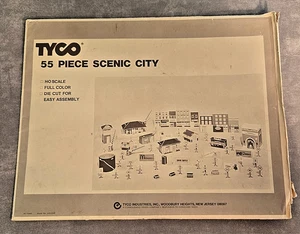 Cartulina vintage años 70 Tyco escala HO TRENES 55 PIEZAS TROQUELADO TREN ESCÉNICO CIUDAD - Imagen 1 de 7