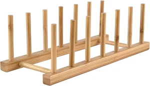 Estante para platos de bambú organizador vertical de platos y tapas gabinete de cocina encimera - Imagen 1 de 9