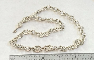 "Collar ovalado Judith Ripka de plata esterlina con cerradura de llave corazón eslabón cadena 18""" Foto 1 de 2