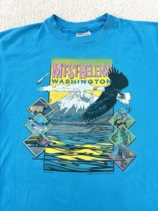 Vtg Mount Mt St Helens Washington T Shirt Single Stitch Blue Mens M/L Hanes 80s - Picture 1 of 8