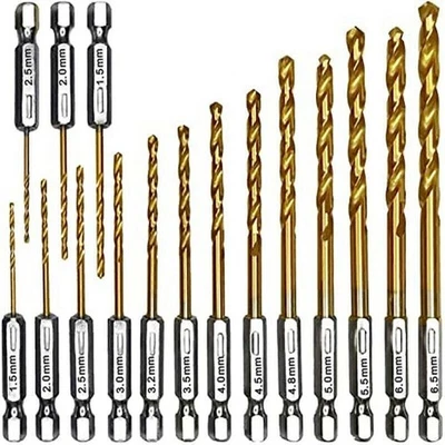 16 Stück Bit - Bohrer Set Akkuschrauber HSS-Titan Sechskant Bitbohrer für DE - Bild 1 von 4