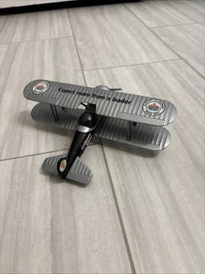 Amoco Silver Lead-Free Stearman Bi-Plane Die Cast Airplane Bank 1993 - Image 1 of 4