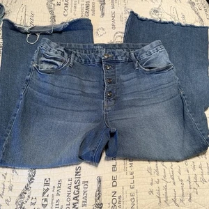 Time And Tru Jeans Womens Wide Leg High Rise Button Fly Raw Hem Size 14 - Picture 1 of 4