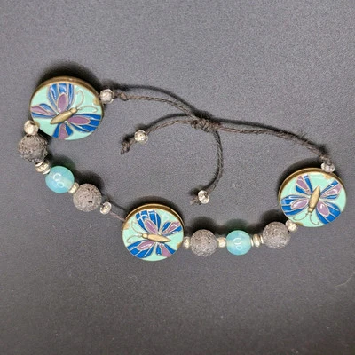 Pulsera Ajustable Esmalte Pintado Mariposa Cordón Tono Plata Azul Púrpura 7"+ Foto 1 de 4