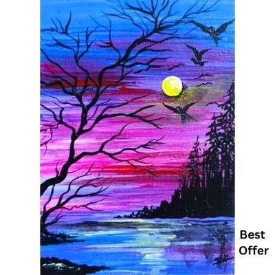 ACEO Original Paisaje Naturaleza Árbol Cielo Pájaro Lago Arte Pop Acrílico Pintura a Mano NUEVO Foto 1 de 4