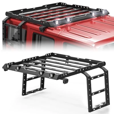 For Jeep Wrangler JK 2007-2018 Top Roof Rack Luggage Carrier Cargo 2 Side Ladder Foto 1 de 4