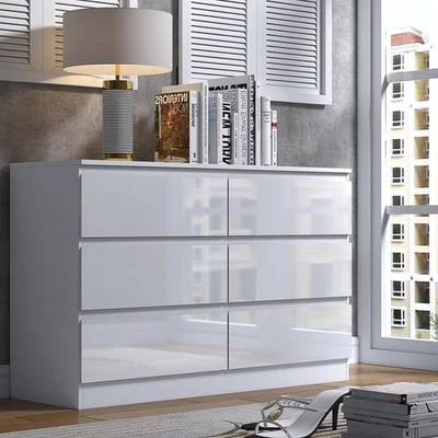White Gloss 6 Drawers of Drawes Large Wide Ultra Modern Design Bedroom Furniture - Image 1 of 4