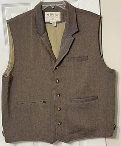 ORVIS 100% Wool Herringbone Tweed Vest Button Western Waistcoat Men's XL - Picture 1 of 8