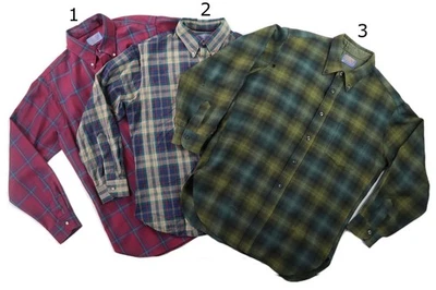 Lot of 3 VTG PENDLETON US Mens L Plaid Button Down Wool Fireside Shirts DISTRESS - Image 1 of 4