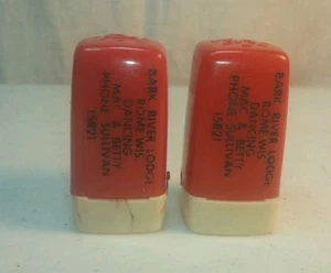 Vintage Advertising Salt and Pepper Shakers Oak River Lodge Rome Wis. - Picture 1 of 3