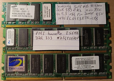Lot de 3 barrettes total 1Gb de RAM DDR333 CL2.5 PC2700 - Photo 1/2