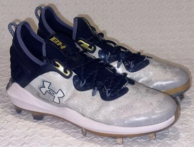 UNDER ARMOUR Harper 8 Low ST Silver Navy Metal Baseball Cleats Mens 6.5 8.5 10.5 - Image 1 of 4