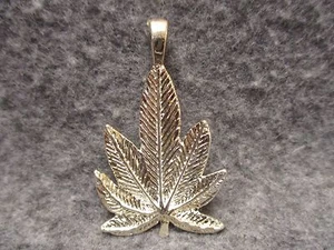 NEW Marijuana Hemp Pot Leaf Pendant Charm Silver Tone w/ Fixed Loop 2" Tall - Picture 1 of 2