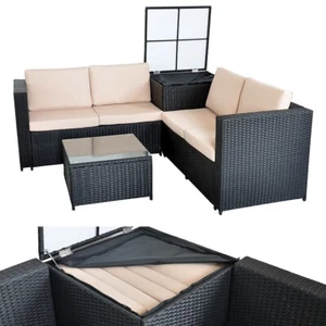 Gartenmöbel Sitzgruppe Sofa XXL PolyRattan Sitzgarnitur Schwarz Auflagenbox - Bild 1 von 10