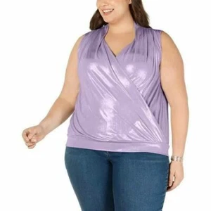 New INC Women's Plus Size 1X Lilac Sleeveless Surplice Shine Top - Picture 1 of 2