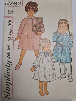 Nightgown Robe Girls 1 12M Simplicity 5762 Sewing Pattern Cut VTG 60"s Sleep - Image 1 of 4