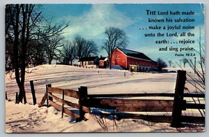 Postal Tarjeta Religiosa Salmo 98:2,4 Granero Nieve Oración Biblia Versículo - Imagen 1 de 2