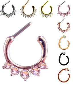 PIERCINGO® Klicker SEPTUM Nase Scharnier ZIRKONIA KRISTALL Nasenpiercing Clicker - Picture 1 of 35