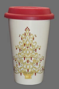 NEW in BOX - LENOX 12oz Golden Christmas Tree PORCELAIN TRAVEL MUG Silicone Lid - Picture 1 of 12