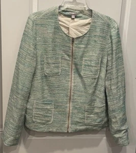 Women’s J. Jill Full Zip Multicolored Green Jacket Size Large - Picture 1 of 6