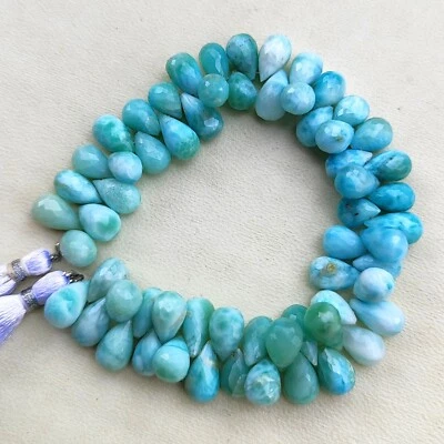 Piedra preciosa natural Larimar 10x8 a 11x8 mm tamaño facetado forma gota cuentas 8" hilo Foto 1 de 4