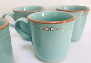 Noritake Stoneware Mugs Boulder Ridge Native AmeRican Design Japan Turquoise Set - Picture 1 of 6