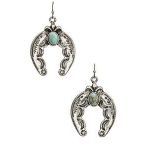 Pendientes de herradura de imitación turquesa y en relieve en tono plateado - Imagen 1 de 2