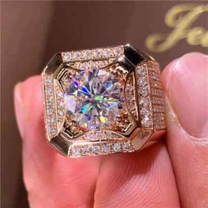 4Ct Round Cut Moissanite Men's Halo Engagement Wedding Ring 14K Rose Gold Plated - Picture 1 of 7