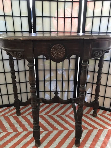 ANTIQUE HALF MOON Demilune Console Table Drawer Spindles VICTORIAN Style Cover