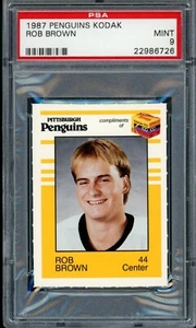 1987-88 Penguins Kodak NHL Team issued Rob Brown Rookie PSA 9 MINT Pittsburg RC - Picture 1 of 2