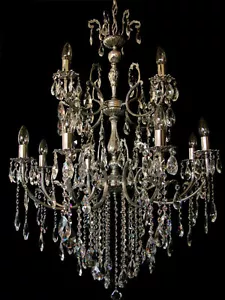 Large Renaissance chandelier with 12 lghts 3 floors real crystals.Antique silver - Picture 1 of 3