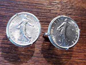 French Walking Woman w/ Sun Shining France Vintage Coin Cufflinks + Gift Box! - Picture 1 of 3