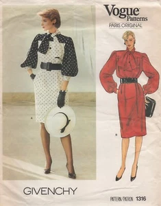 Vogue Sewing Pattern 1316 Dress with Pussy Bow by Givenchy Vtg 80s Size 16 UNCUT - Picture 1 of 13