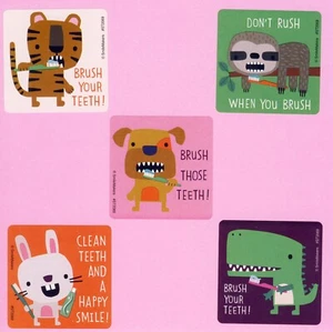 10 Clean Teeth Animals - Large Stickers - Party Favors - Tiger, Sloth, Dog - Picture 1 of 1