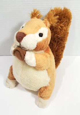 Plush Brown Squirrel Holding Nut Stuffed Animal Toy Fluffy Tail 8" - Image 1 of 4