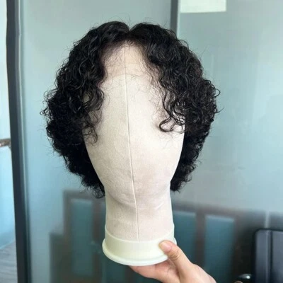 Pelucas brasileñas de cabello humano Remy parte profunda rizadas de encaje completo para hombres corte pixie corto Foto 1 de 4